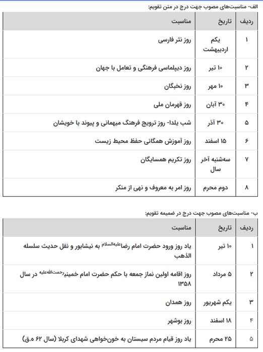 مناسبت های جدید